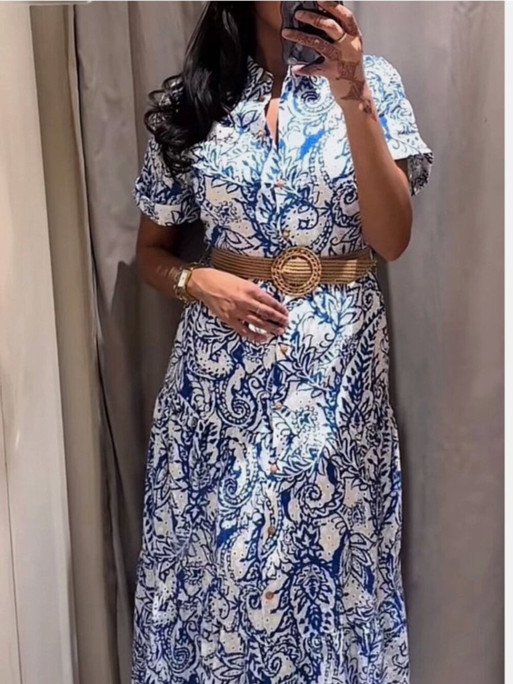ZARA BLUE OPENWORK EMBROIDERY EMBROIDERED MIDI DRESS BUTTONS M,L,XL 3077/615 - Picture 3 of 17